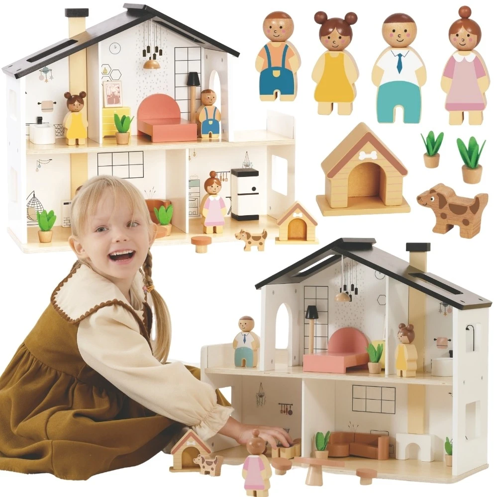 Tooky Toys TOOKY TOY medinis lėlių namelis su priedais ir šeima 20 vnt