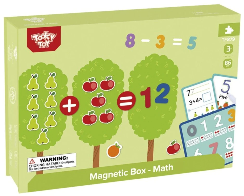 Tooky Toys Paėmęs žaislinis medinis magnetinis žaidimas Montessori galvosūkis vaikams, mokantis suskaičiuoti vaisius 81 el.