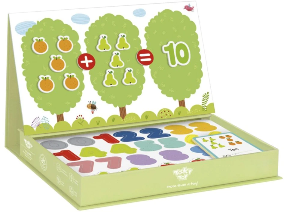 Tooky Toys Paėmęs žaislinis medinis magnetinis žaidimas Montessori galvosūkis vaikams, mokantis suskaičiuoti vaisius 81 el.