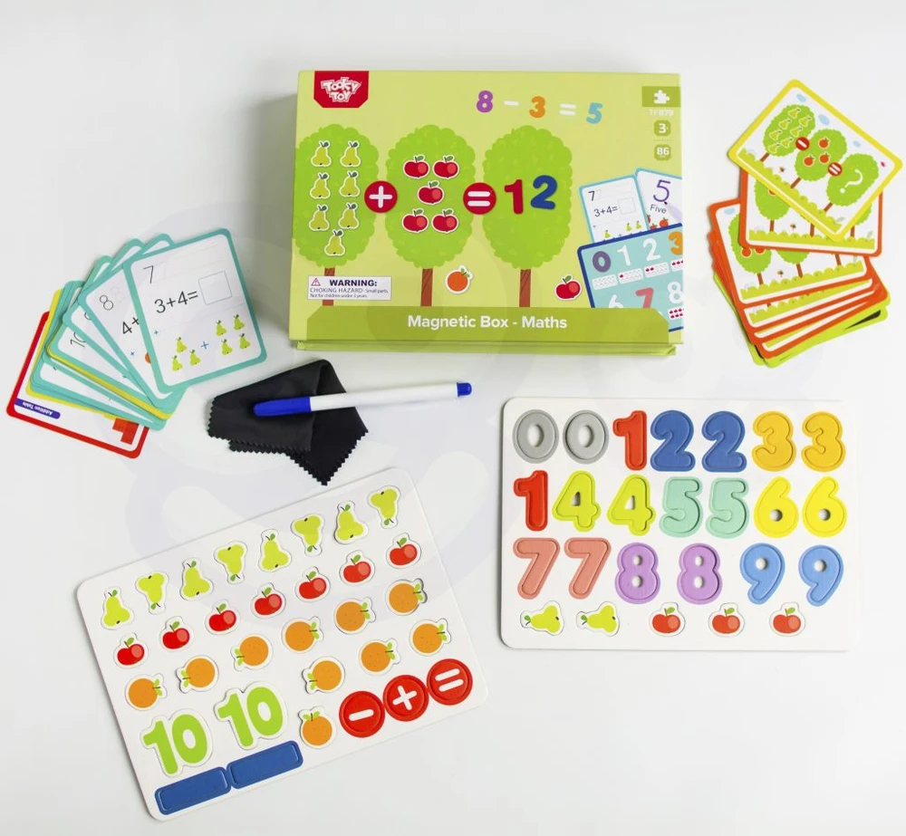 Tooky Toys Paėmęs žaislinis medinis magnetinis žaidimas Montessori galvosūkis vaikams, mokantis suskaičiuoti vaisius 81 el.