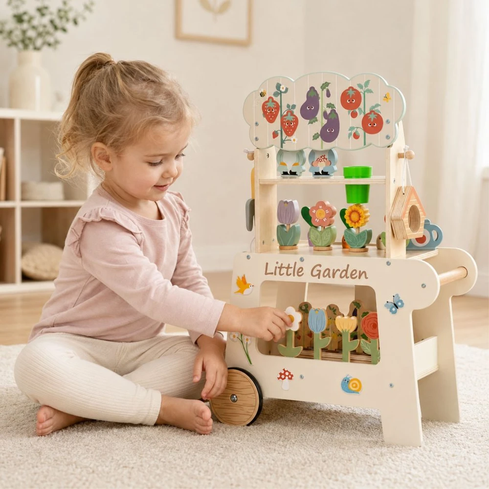 Tooky Toys TOOKY TOY Montessori medinis sodo vežimėlis 57 vnt.
