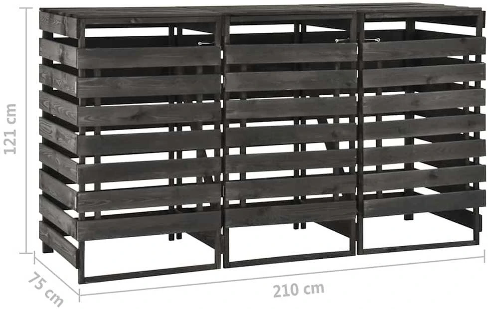 Triguba konteinerių pastogė, 210x75x121cm, pušies masyvas