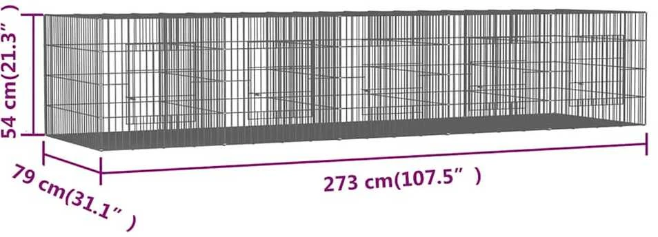 Triušių narvas, 5 segmentai, 273x79x54cm, galvanizuota geležis