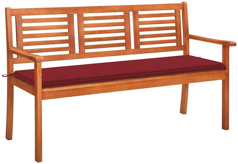 Trivietis sodo suoliukas su pagalve, 150cm, eukalipto masyvas
