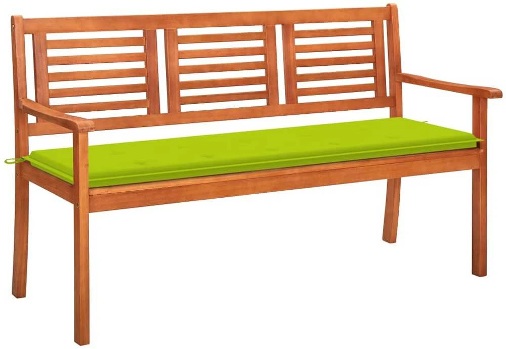 Trivietis sodo suoliukas su pagalve, 150cm, eukalipto masyvas