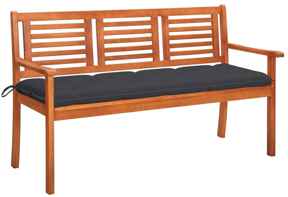 Trivietis sodo suoliukas su pagalvėle, 150cm, eukalipto masyvas