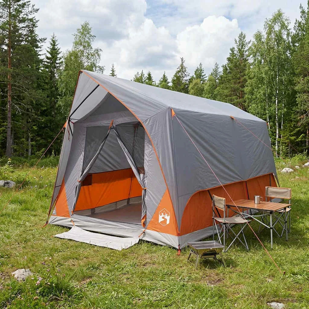 Tunelinė palapinė su stogu Pilka ir oranžinė 8 asmenims