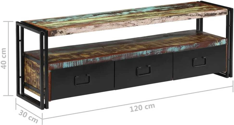 TV spintelė, masyvi perdirbta mediena, 120x30x40cm