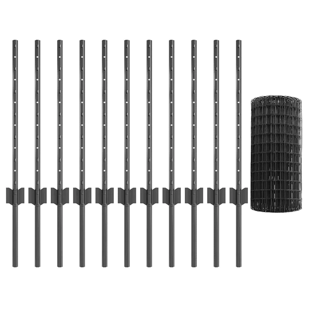 Euro tvoros su stulpu 25 x 0,6 m PVC dengtas plienas Pilka