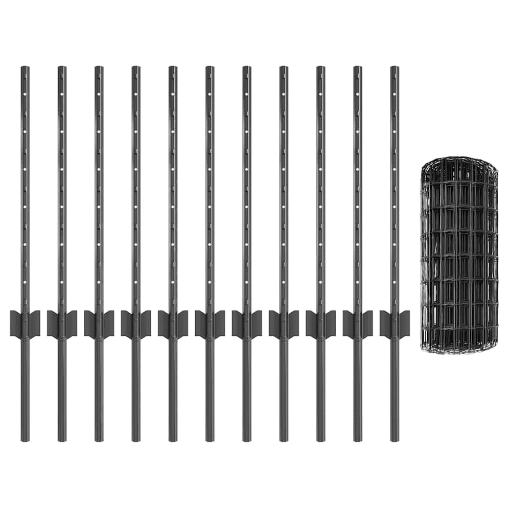 Euro tvoros su stulpu 25 x 0,6 m PVC dengtas plienas Pilka