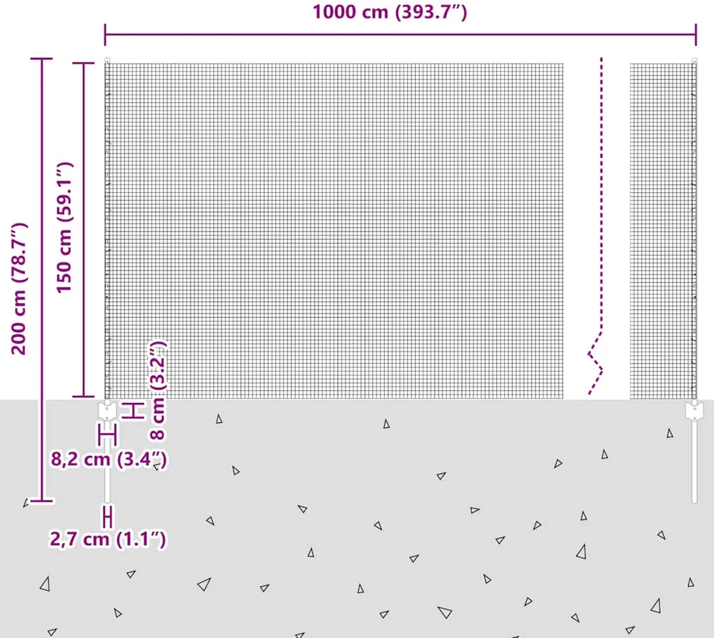Suvirintas vielos tvora su stulpeliais 10 x 1,5 m Pilka