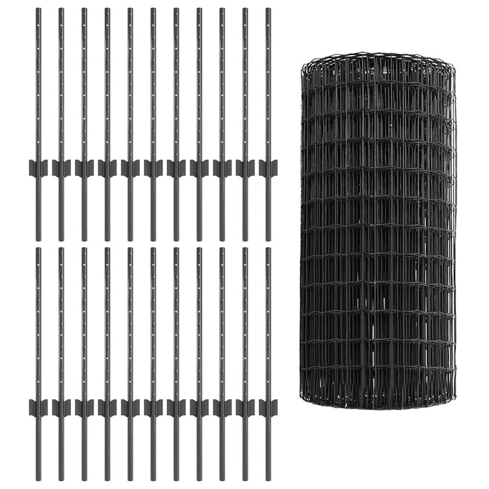Euro tvoros su stulpu 50 x 0,6 m PVC dengtas plienas Pilka