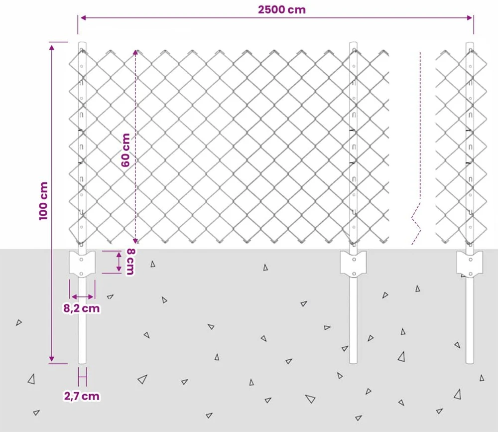 Grandininės tvoros su stulpeliu 25 x 0,6 m PVC dengtas plienas
