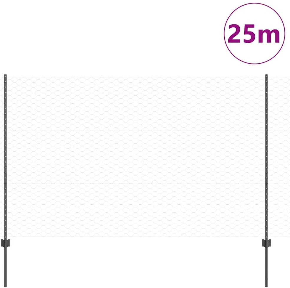 Hexagonal Fence with Post 25 x 1,5 m PVC dengtas plienas Pilka