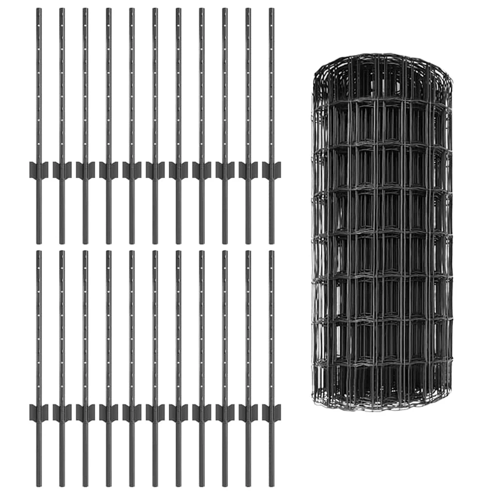 Euro tvoros su stulpu 50 x 0,6 m PVC dengtas plienas Pilka