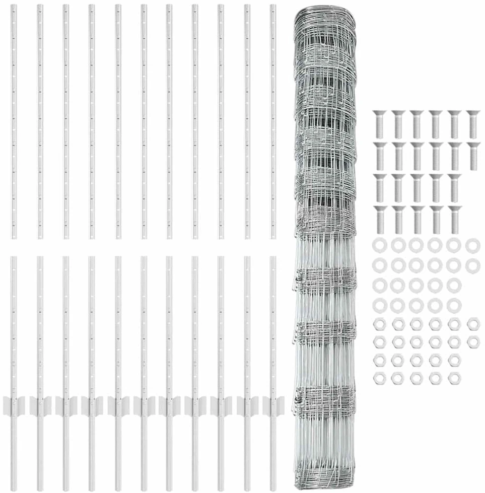 Lauko laukinė tvora su stulpais 25 x 1,2 m Sidabrinė Tinklelis