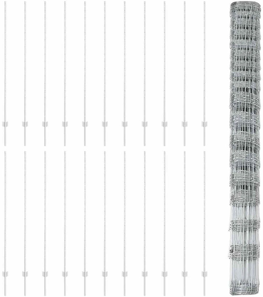 Lauko laukinė tvora su stulpais 50 x 1,5 m Sidabrinė Tinklelis