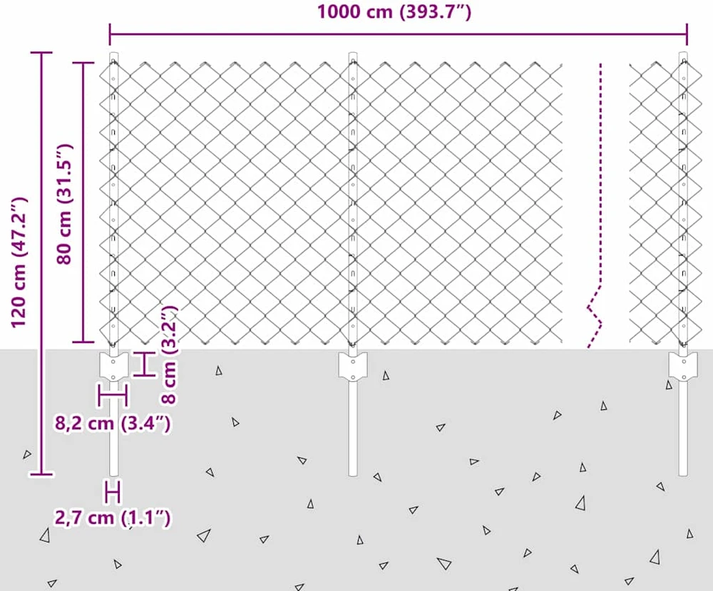 Grandininės tvoros su stulpeliu 10 x 0,8 m
