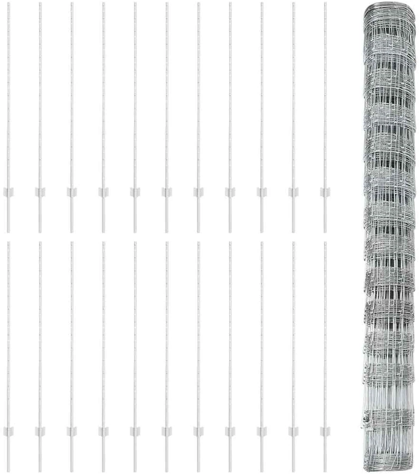 Lauko laukinė tvora su stulpais 50 x 1,4 m Sidabrinė Tinklelis