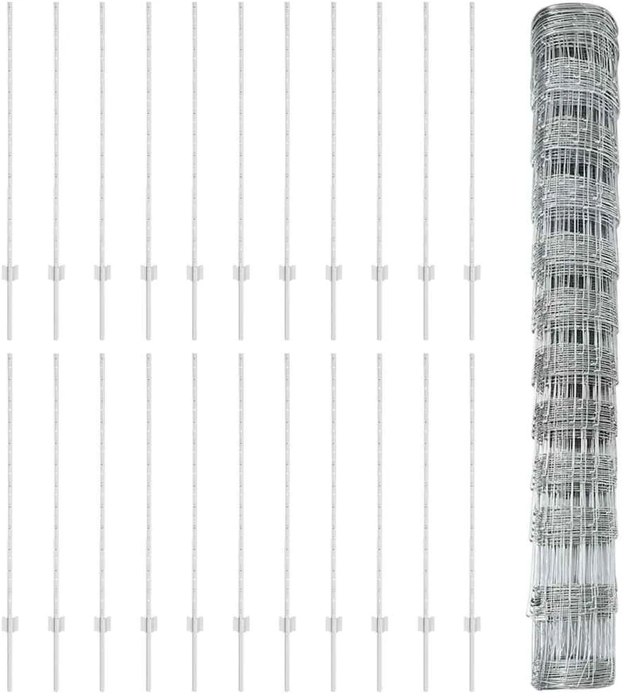Lauko laukinė tvora su stulpais 50 x 1,2 m Sidabrinė Tinklelis