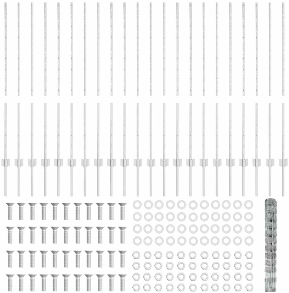 Lauko laukinė tvora su stulpais 50 x 1,2 m Sidabrinė Tinklelis