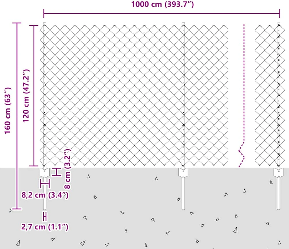 Grandininės tvoros su stulpeliu 10 x 1,2 m