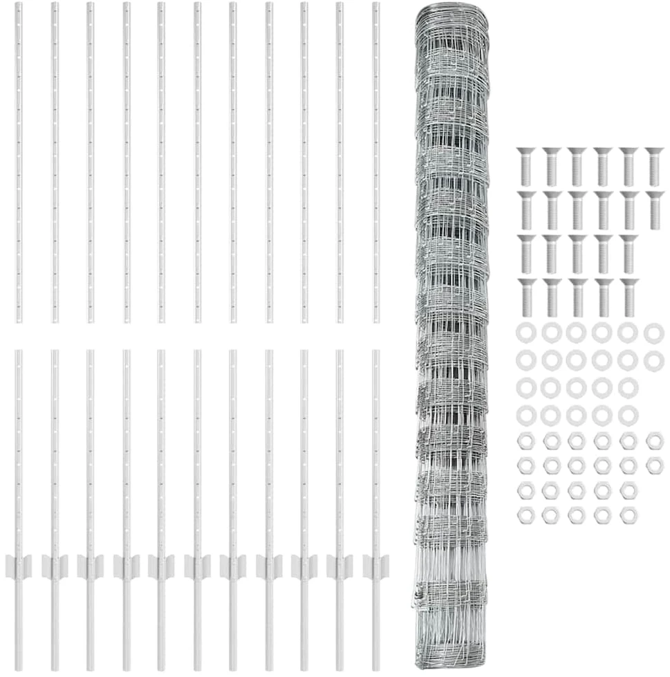 Lauko laukinė tvora su stulpais 25 x 1,4 m Sidabrinė Tinklelis