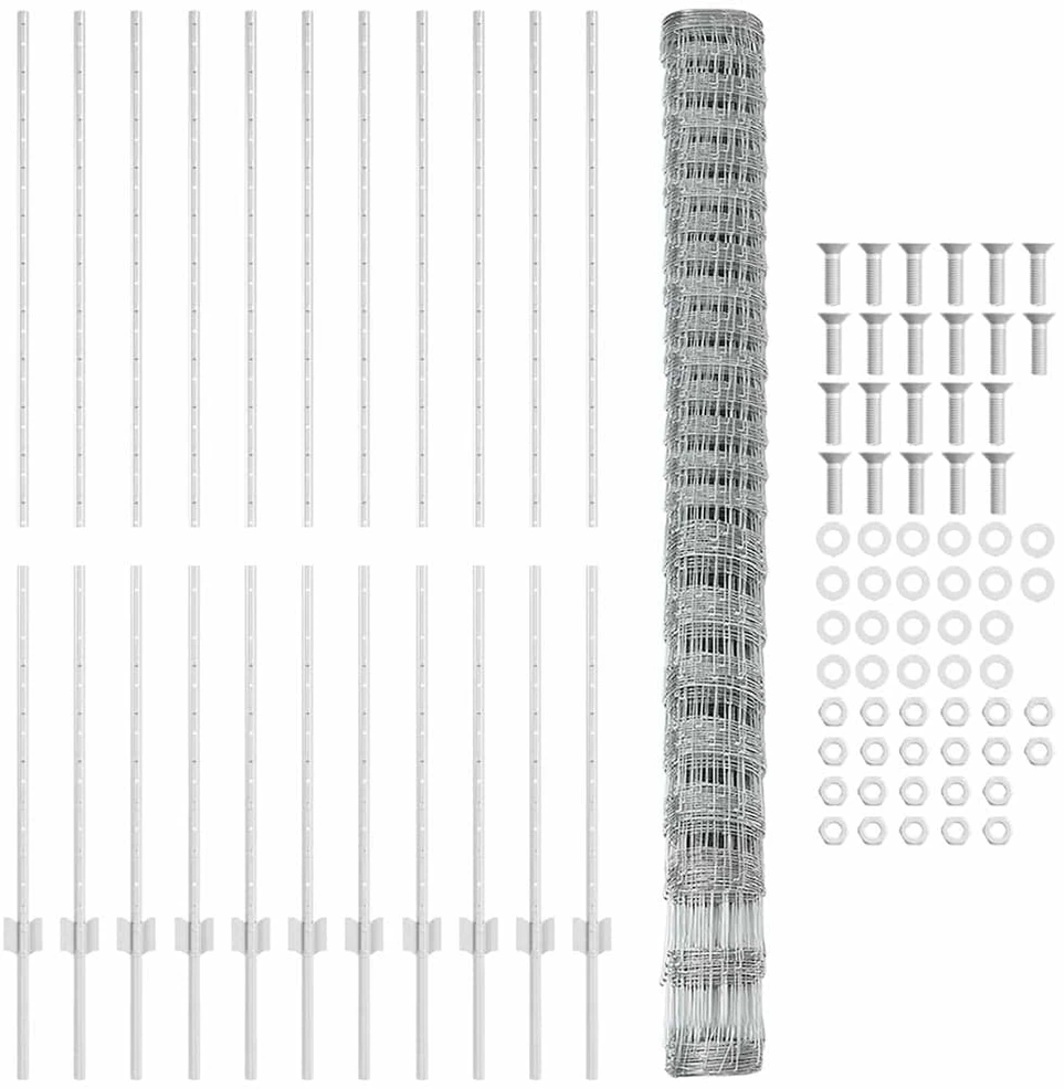 Lauko laukinė tvora su stulpais 25 x 1,6 m Sidabrinė Tinklelis