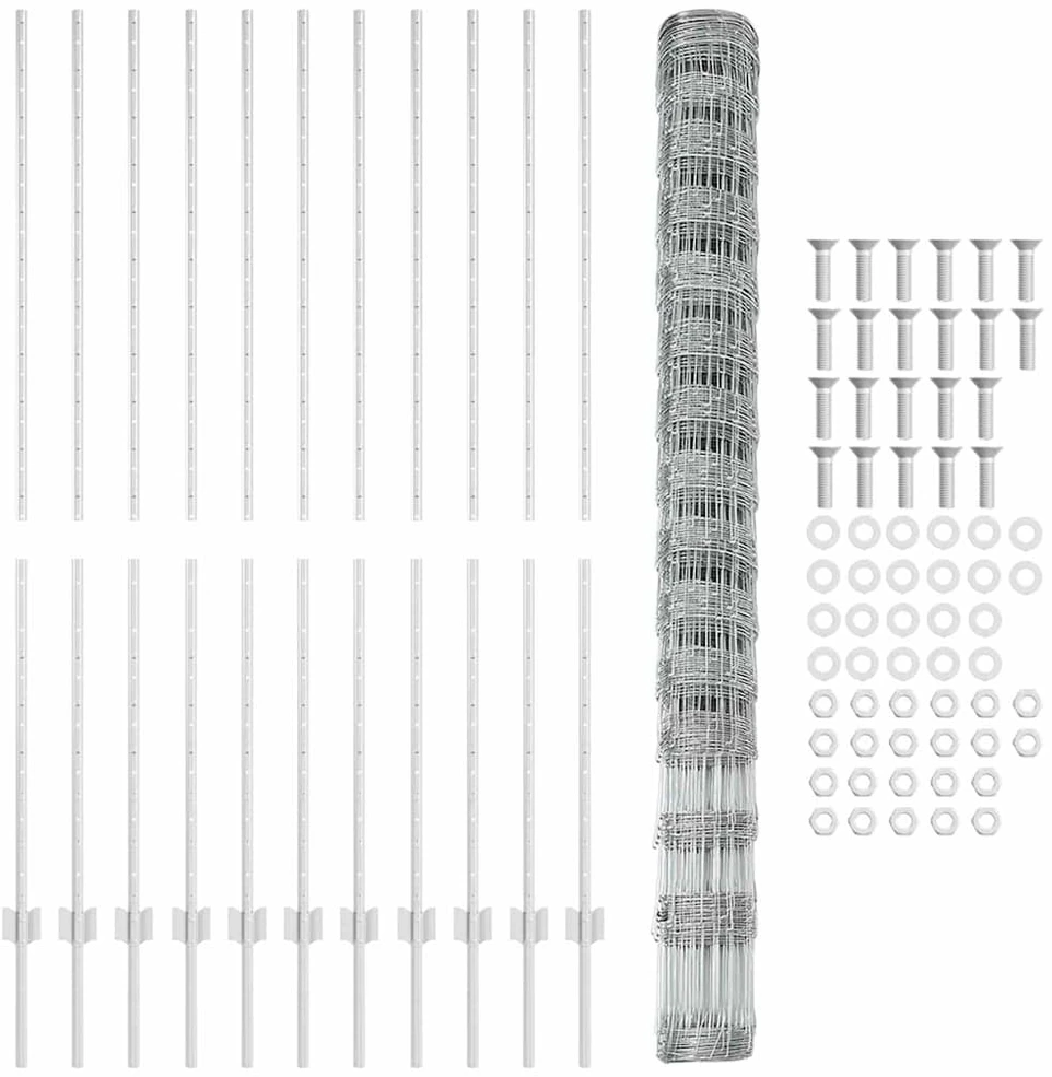 Lauko laukinė tvora su stulpais 25 x 1,6 m Sidabrinė Tinklelis