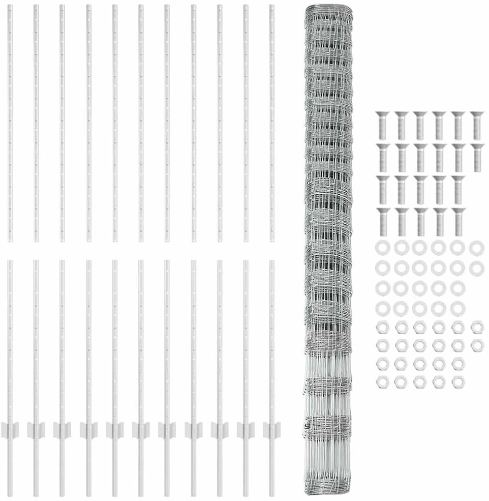Lauko laukinė tvora su stulpais 25 x 1,6 m Sidabrinė Tinklelis