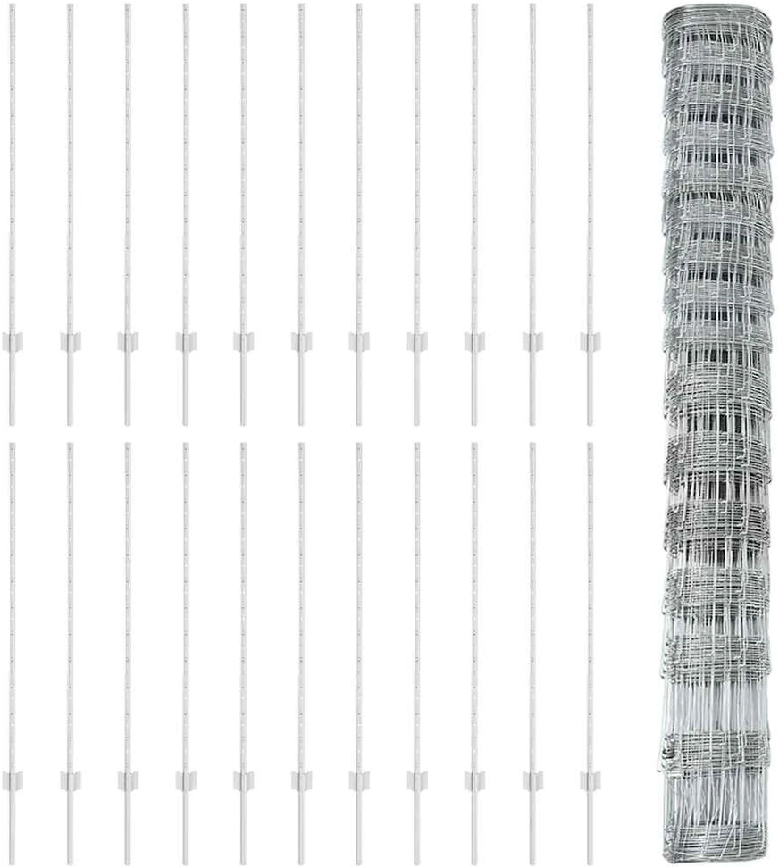 Lauko laukinė tvora su stulpais 50 x 1,2 m Sidabrinė Tinklelis