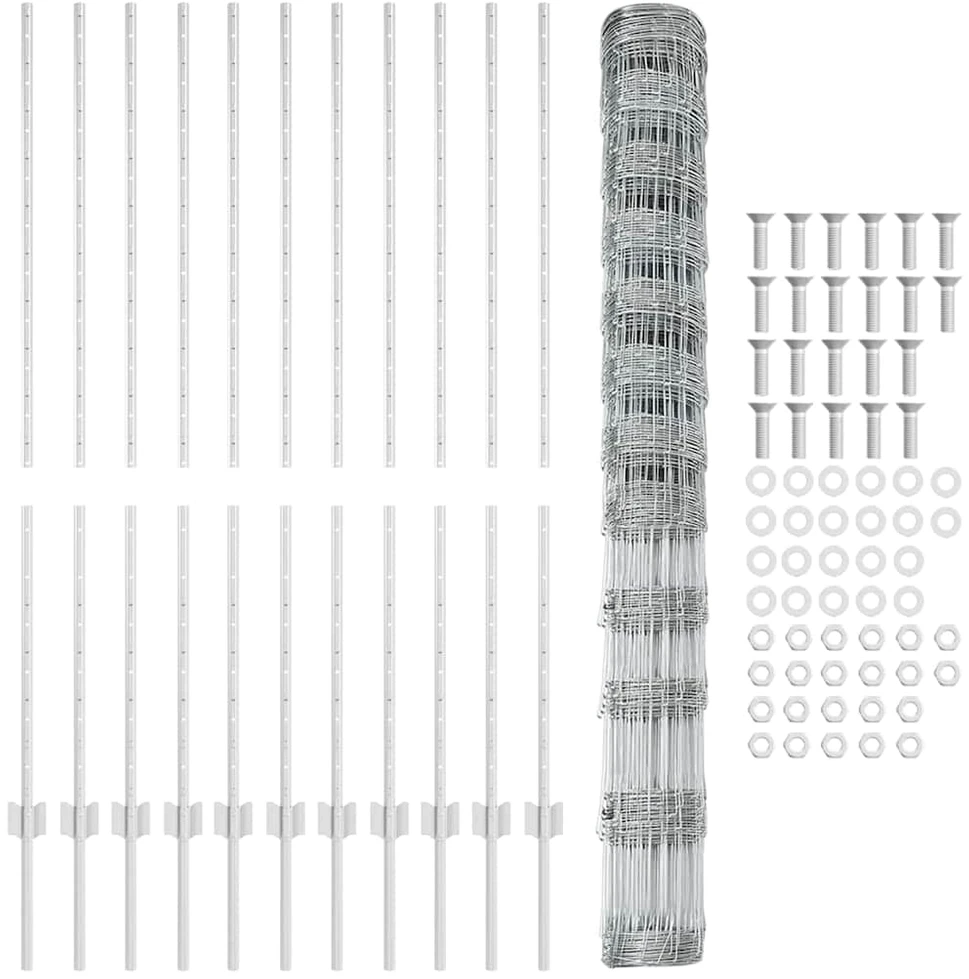 Lauko laukinė tvora su stulpais 25 x 1,4 m Sidabrinė Tinklelis