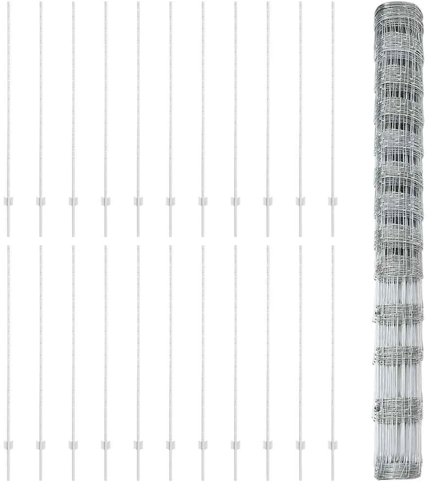 Lauko laukinė tvora su stulpais 50 x 1,5 m Sidabrinė Tinklelis