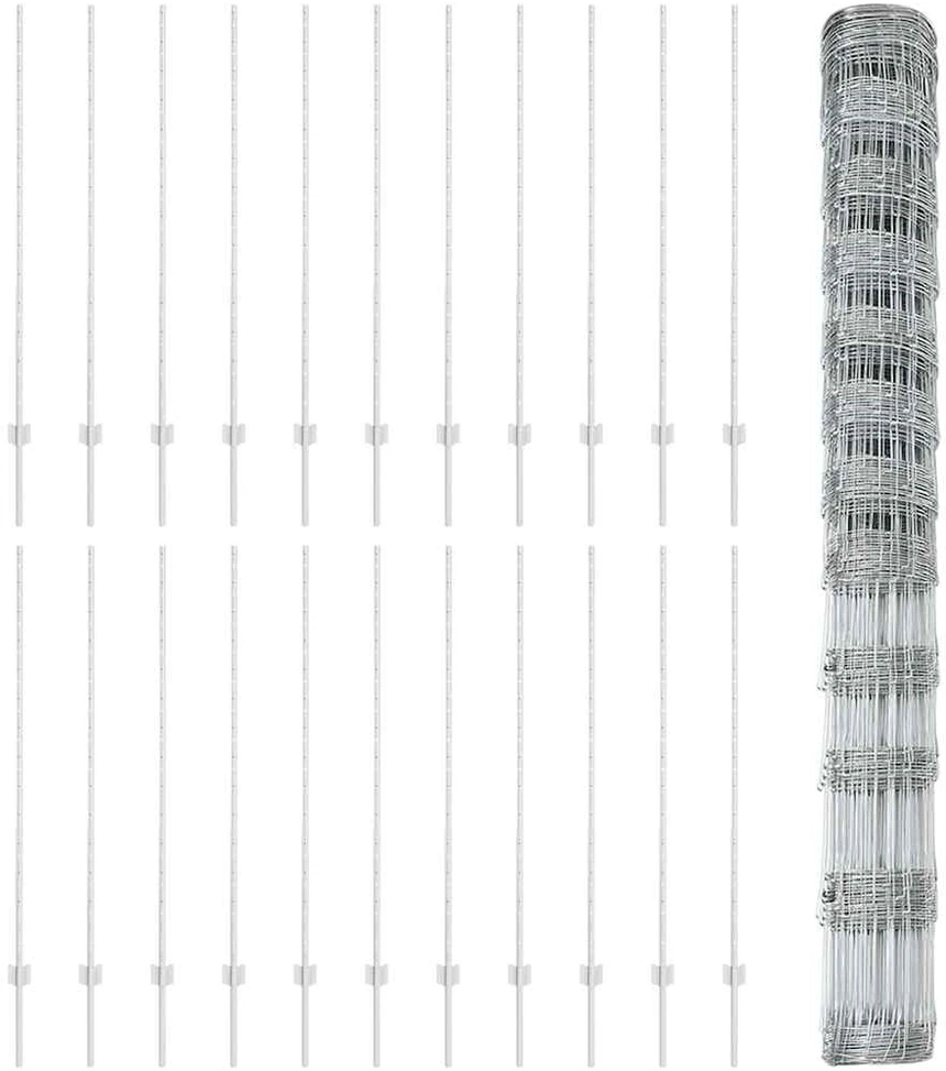 Lauko laukinė tvora su stulpais 50 x 1,4 m Sidabrinė Tinklelis
