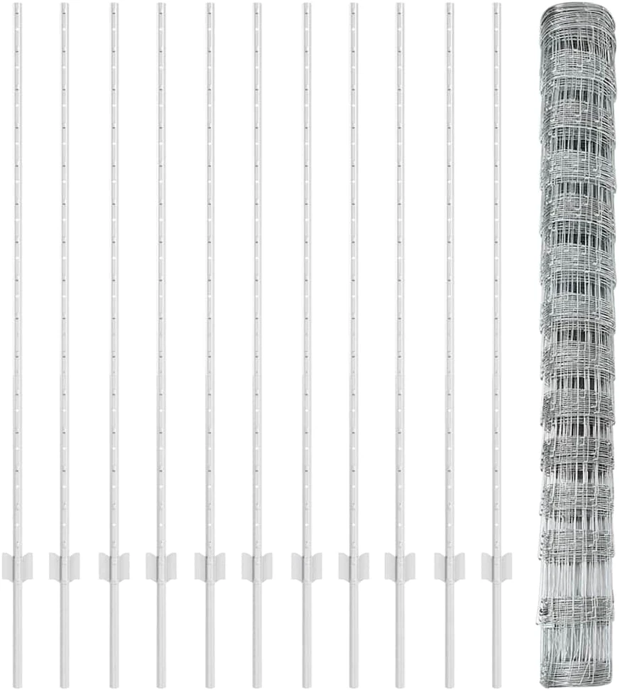 Lauko laukinė tvora su stulpais 25 x 1,4 m Sidabrinė Tinklelis