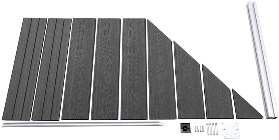 Tvoros segmentų rinkinys, juodos spalvos, 1484x(105-186)cm, WPC
