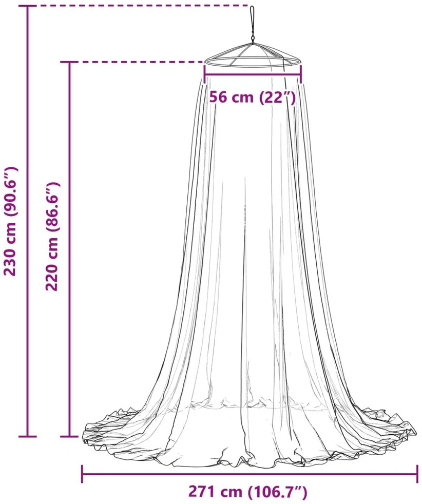 Uodų tinklas lovai 156 mesh Juoda ⌀56 x 220 cm Poliesteris