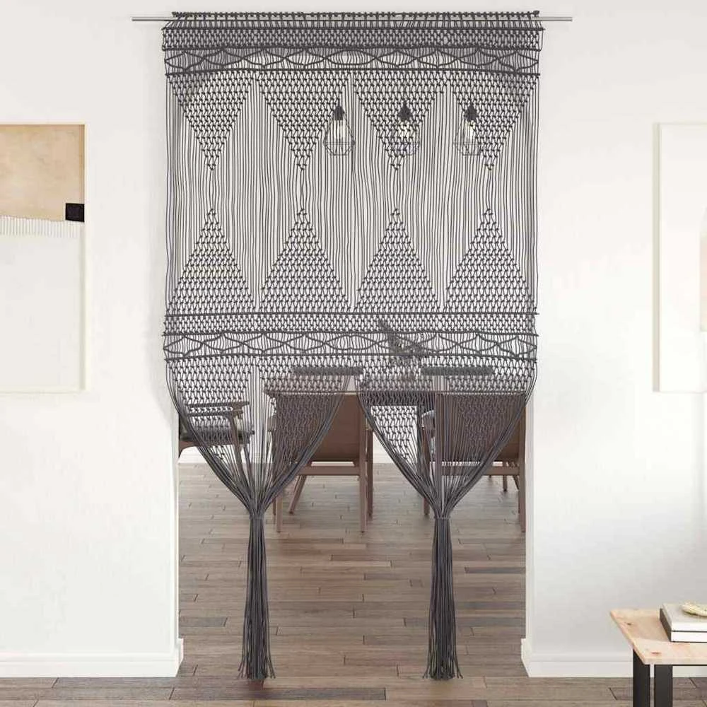 Užuolaida, antracito, 140x240cm, medvilnė, makrame stiliaus