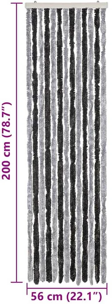 Užuolaida nuo musių, pilka ir juoda, 56x200cm, šenilis