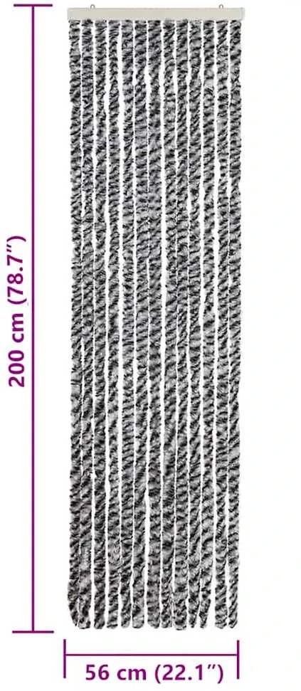 Užuolaida nuo musių, pilka/juoda/balta, 56x200cm, šenilis