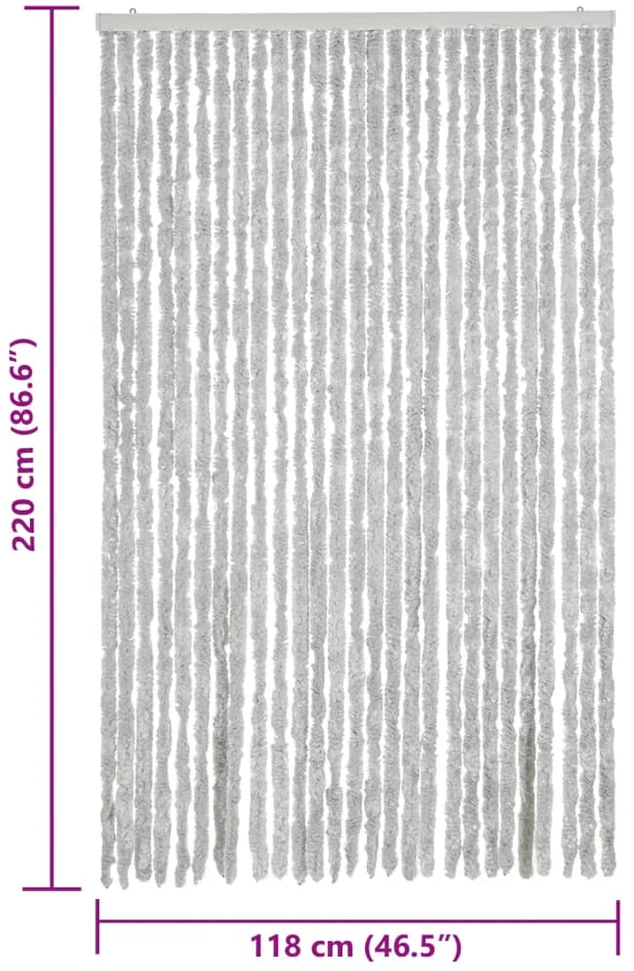 Užuolaida nuo musių, pilkos spalvos, 118x220cm, šenilis