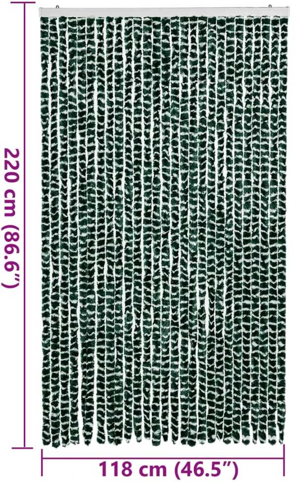 Užuolaida nuo musių, žalia ir balta, 118x220cm, šenilis