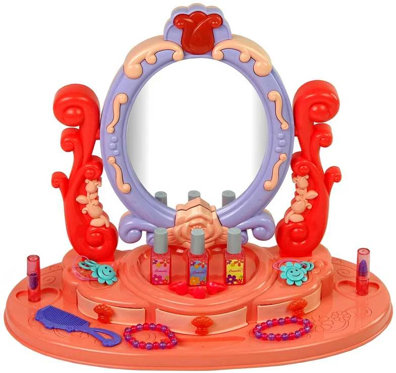 Lean Toys Kosmetinis staliukas su veidrodžiu, raudonas