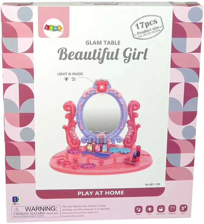 Lean Toys Kosmetinis staliukas su veidrodžiu, raudonas