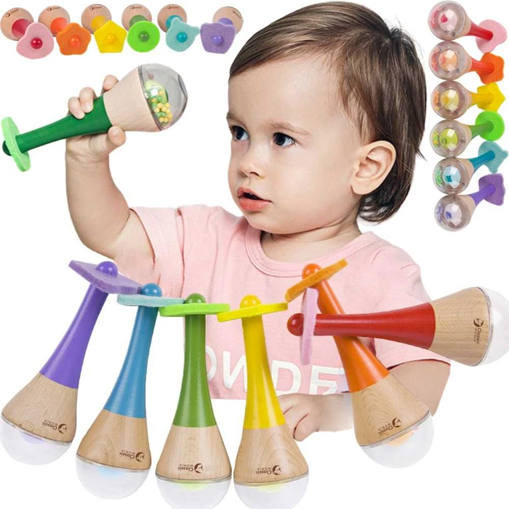 Multistore CLASSIC WORLD CW40527 Rattle 2in1 medinis vaivorykštės instrumentas Maracas 1 vnt.