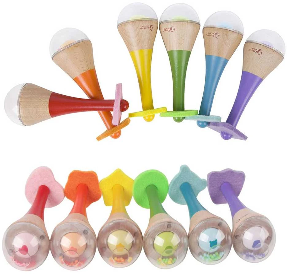 Multistore CLASSIC WORLD CW40527 Rattle 2in1 medinis vaivorykštės instrumentas Maracas 1 vnt.