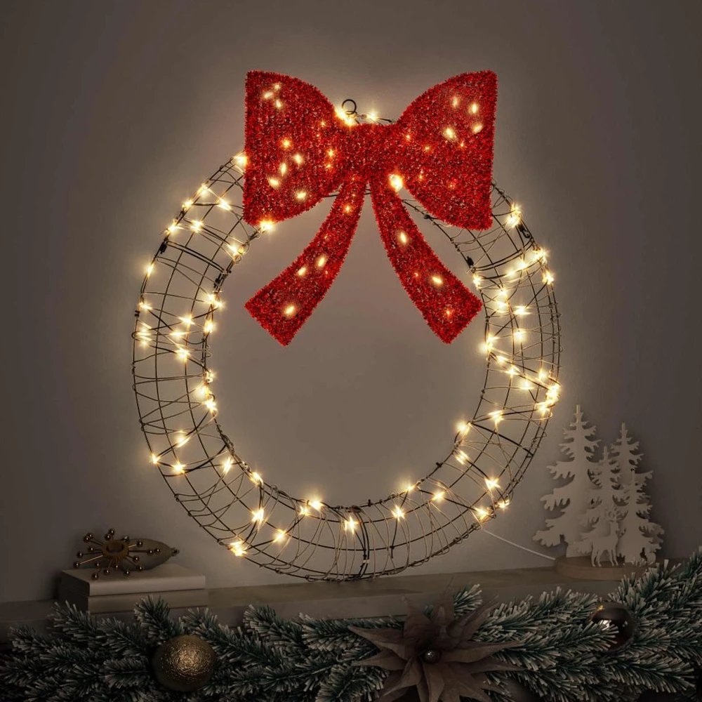 Vainikas Šilta balta 75 x 75 x 8 cm Ratanas 60 LED