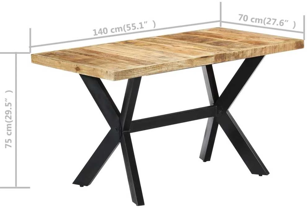 Valgomojo stalas, 140x70x75cm, neapdorotas mango med. masyvas