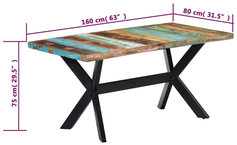 Valgomojo stalas, 160x80x75cm, perdirbtos medienos masyvas