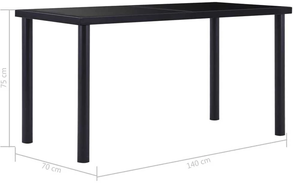 Valgomojo stalas, juodas, 140x70x75cm, grūdintas stiklas
